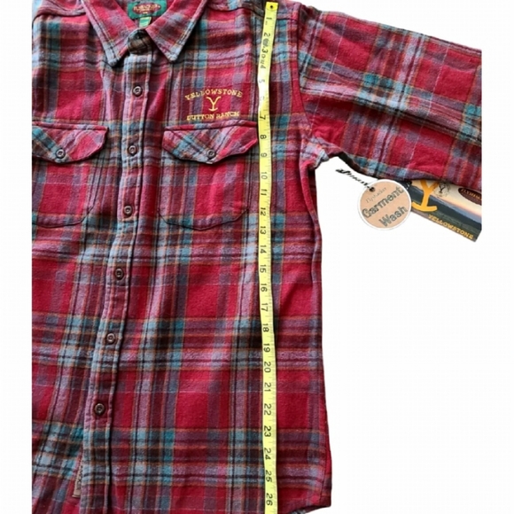 Yellowstone Dutton Ranch Mens Button Up Flannel Shirt, Size Med, Red/Teal - Picture 3 of 5